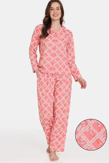 Buy Zivame Bloom Hive Woven Pyjama Set - Lantana