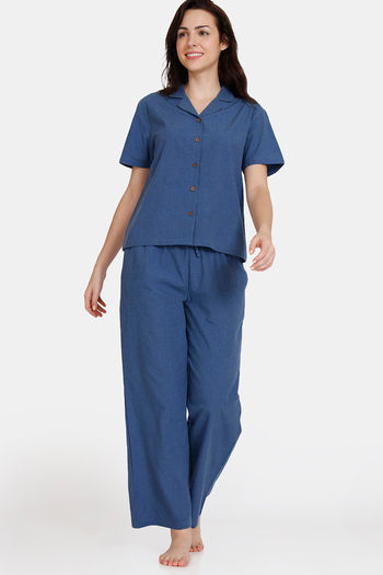 Buy Zivame Charkha Woven Pyjama Set - Sailor Blue
