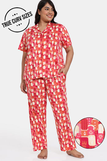 Buy Zivame True Curv Taash Knit Poly Pyjama Set - Arabesque