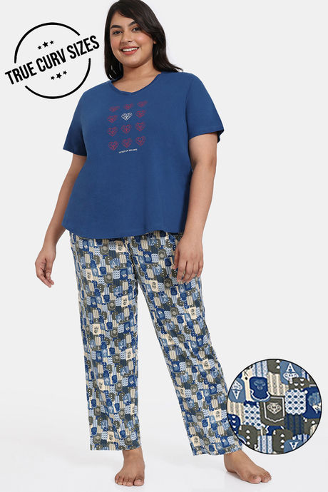 Zivame True Curv Taash Knit Poly Pyjama Set - Four Leaf Clover