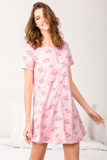 Buy Zivame Bug Life Cotton Short Length Nightdress - Pink