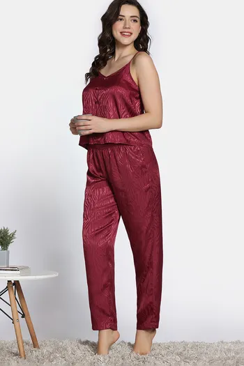 Buy Zivame Vintage Haze Woven Pyjama Set - Maroon