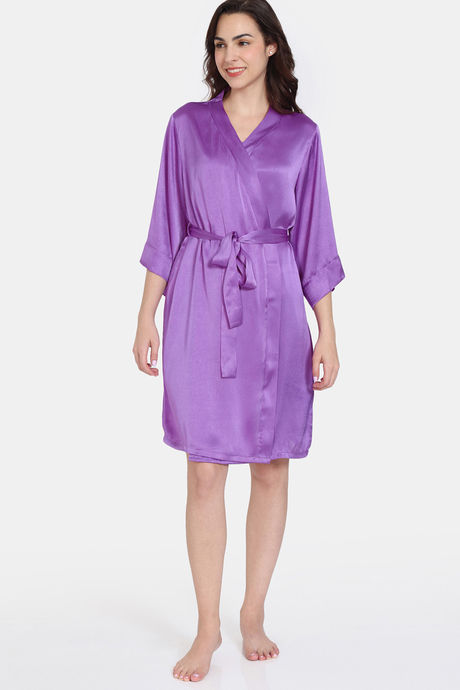 Zivame Bohemian Blooms Woven Robe - Purple Magic
