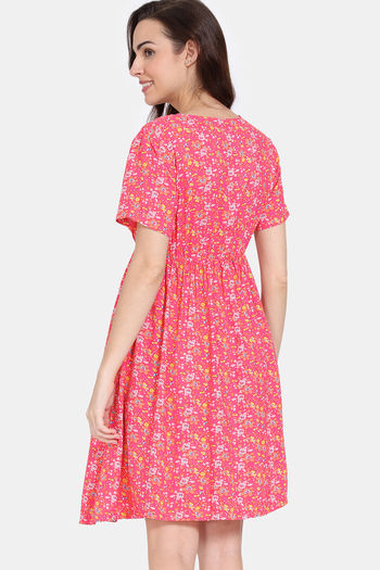 Buy Zivame Maternity Floral Pop Woven Knee Length Nightdress - Coral  Paradise at Rs.1048 online