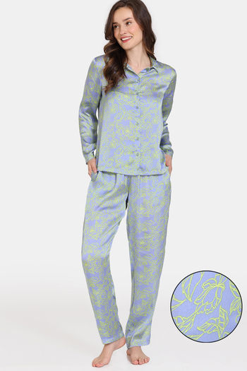 Buy Zivame Primrose Woven Pyjama Set - Jacaranda