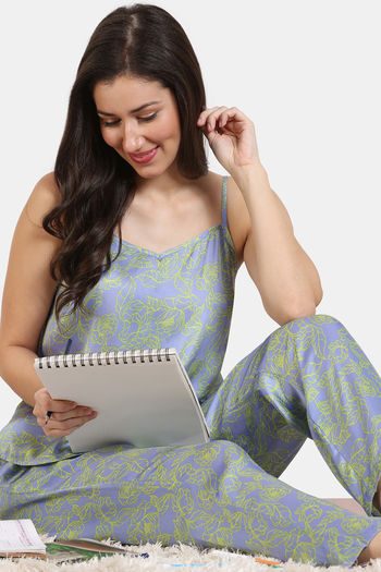 Buy Zivame Primrose Woven Pyjama Set - Jacaranda