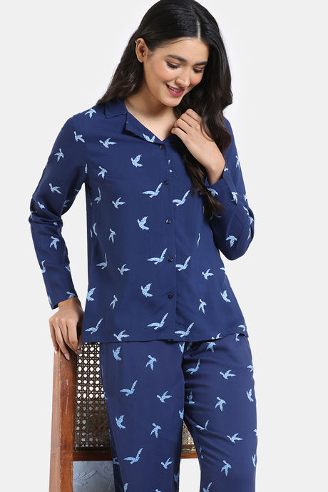 Buy Zivame Avian Florals Woven Pyjama Set - Bellwether Blue at Rs.1148  online