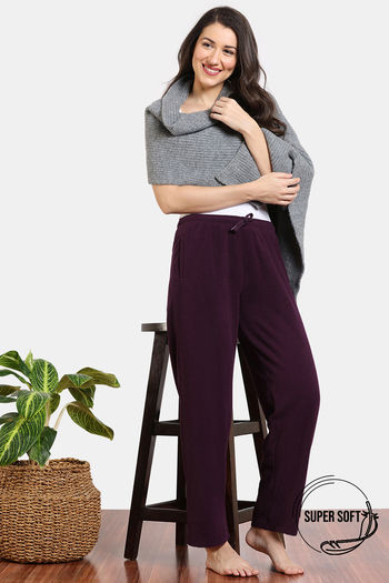 Zivame Cosy Rib Knit Poly Loungewear Bottom - Pickled Beet