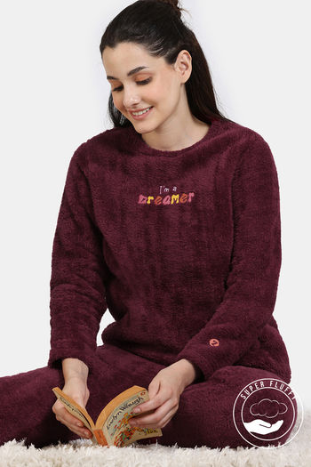 Buy Zivame Fancy Fur Knit Poly Winterwear Set - Rhododendron