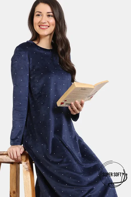 Buy Zivame Plush Velour Knit Poly Loungewear Dress - Midnight Sail at  Rs.733 online