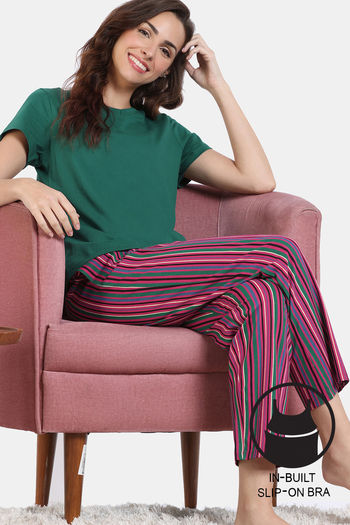 Buy Zivame Stripes Play Knit Cotton Pyjama Set - Aventurine