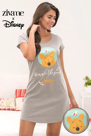 Buy Zivame x Disney Winnie The Pooh Knit Cotton Nightdress -Grey N Print