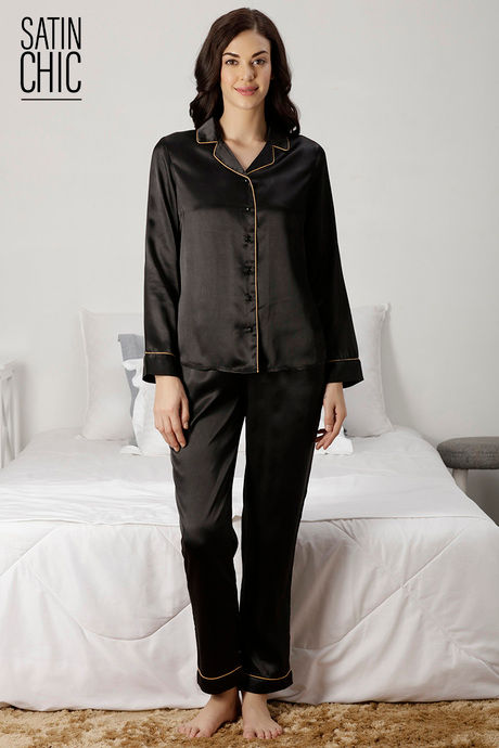 Silk pyjamas black new arrivals