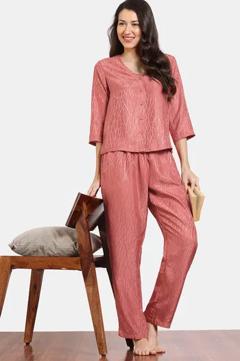 Buy Zivame Coral Glaze Woven Pyjama Set - Cinnabar
