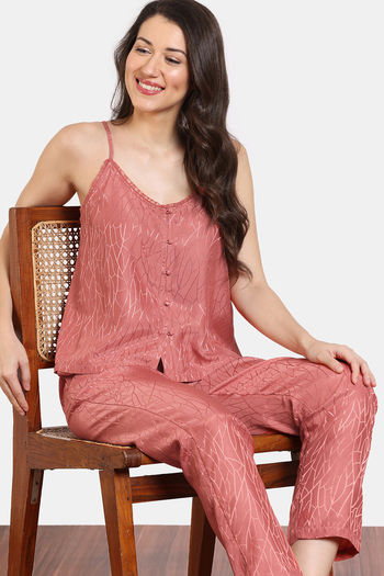 Buy Zivame Coral Glaze Woven Pyjama Set - Cinnabar
