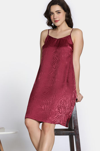 Buy Zivame Vintage Haze Woven Knee Length Nightdress - Maroon