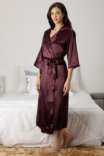V Neck Satin Night Robe, 3/4 Sleeve Short House Robe With, 47% OFF