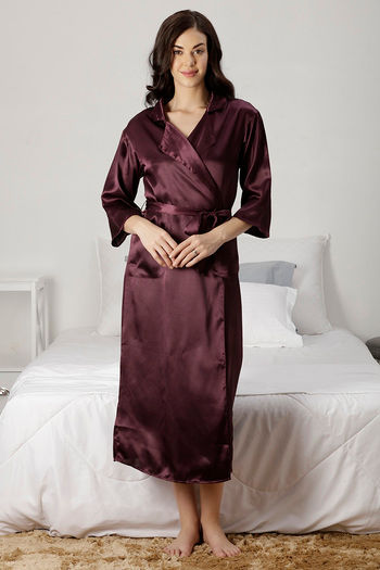 Zivame Satin Chic Satin Robe Wine