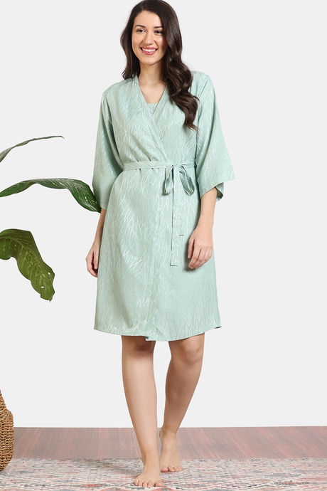 Zivame Coral Glaze Woven Robe - Granite Green