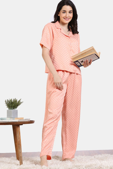 Buy Zivame Checkered Sheen Woven Pyjama Set - Pink Sand at Rs.1207