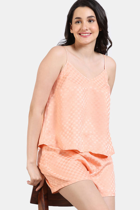 Zivame Checkered Sheen Woven Shorts Set - Pink Sand