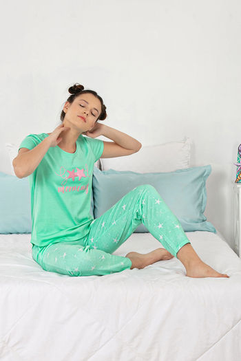 Buy Zivame Sea Life Knit Cotton Pyjama - Green at Rs.537 online