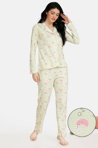 Buy Zivame Sea Life Knit Cotton Pyjama Set - Green N Print