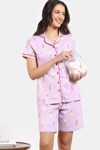 Buy Zivame Joyful Jingles Knit Cotton Shorts Set Coronet Blue at