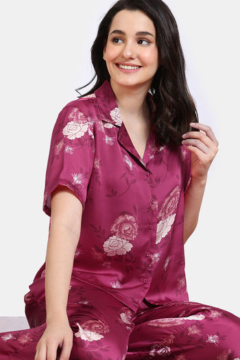 Buy Zivame Paradise Garden Woven Pyjama Set - Cerise