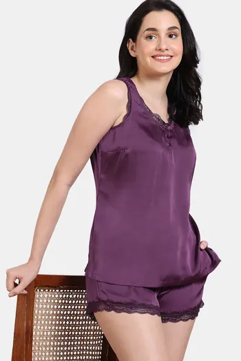 Buy Be You Purple Satin Women Bralette Top Skirt/nighty Set Online In India  At Discounted Prices