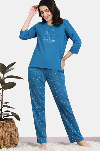 Buy Zivame Tell A Tale Knit Cotton Pyjama Set - Candy Pink at Rs.1102  online