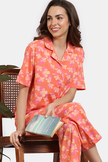 Buy Zivame Aquarelle Woven Loungewear Pyjama Set - Melon