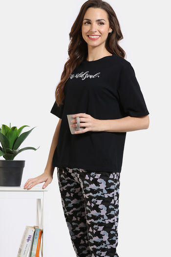Buy Zivame Lazy Days Knit Cotton Pyjama Set - Anthracite