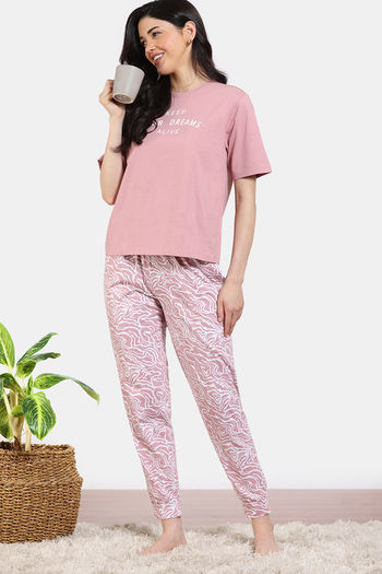 Buy Zivame Serene Pastle Knit Cotton Pyjama Set - Zephyr
