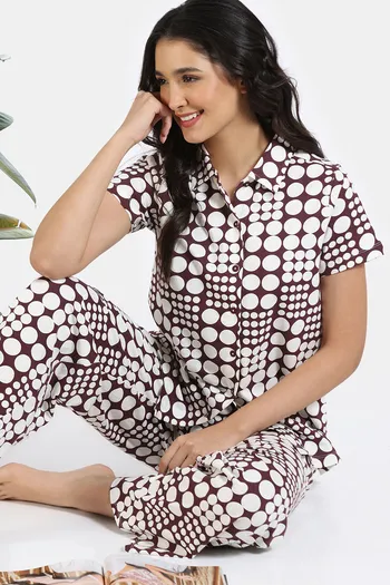 Buy Zivame 2 Mile Fashion Knit Cotton Pyjama Set - Egret