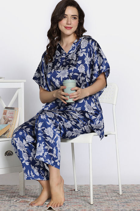 Zivame 2 Mile Fashion Woven Pyjama Set - Medieval Blue