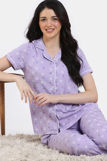 Buy Zivame Joyful Jingles Knit Cotton Pyjama Set - Lavender