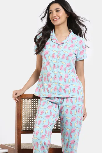 Buy Zivame Joyful Jingles Knit Cotton Pyjama Set - Plume
