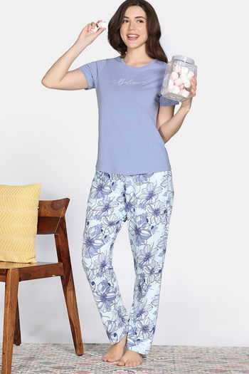 Buy Zivame Knit Cotton Pyjama Set - Eventide
