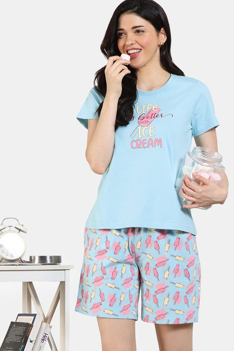 Buy Zivame Joyful Jingles Knit Cotton Shorts Set Plume at Rs.698 online Nightwear online