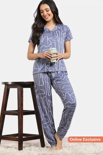 Buy Zivame Print Fusion Knit Poly Pyjama Set - Marlin