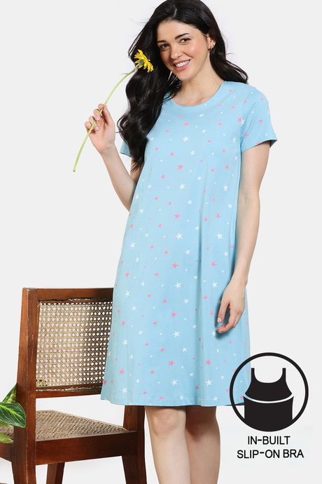 Frock Knee Length Night Dresses Cotton Night Suit One Piece Girl Night Wear  Dress ZEYO Women's