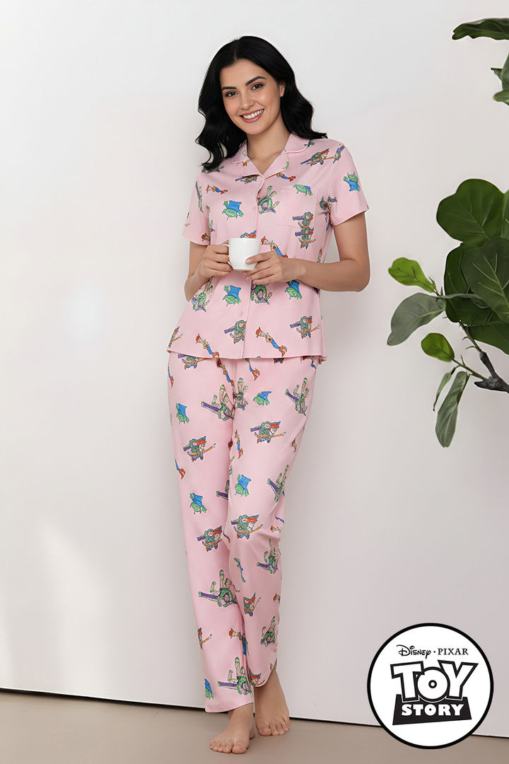 Zivame Toy Story Buttersoft Knit Poly Pyjama Set - Crystal Rose