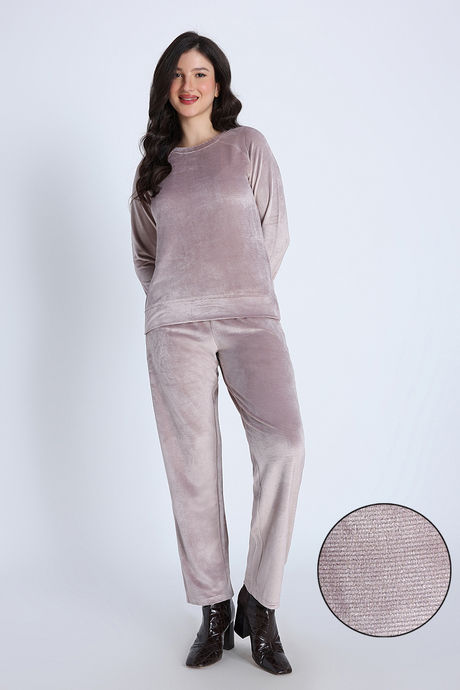 Zivame Velour Loungewear Set - Fawn