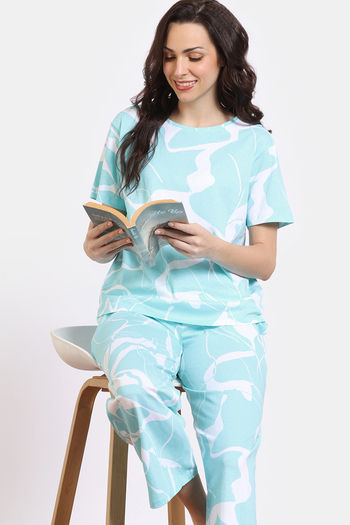 Zivame 2 Mile Fashion Knit Cotton Loungewear Set - Island Paradise