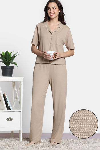 Buy Zivame Mile Fashion Knit Cotton Loungwear Set Oyster Gray