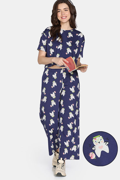 Zivame 2 Mile Fashion Knit Cotton Loungewear Set - Patriot Blue