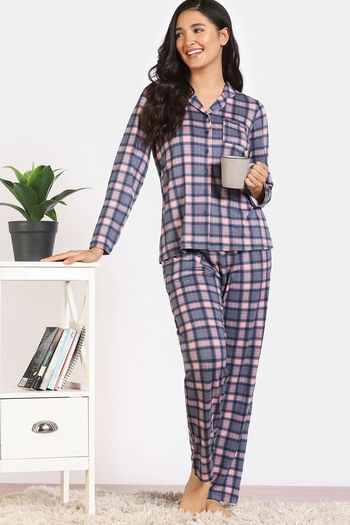 Zivame Print Fusion Knit Poly Pyjama Set - Mountain Spring