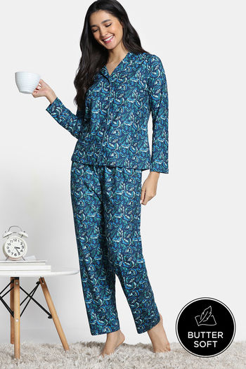 Zivame Winter Whispers Knit Poly Pyjama Set -Gibralter Sea