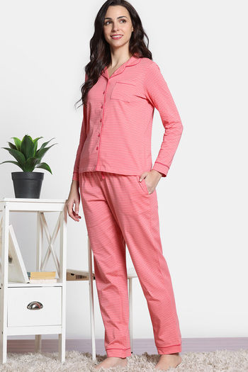 Zivame The Weekender Knit Cotton Pyjama Set - Desert Floweral
